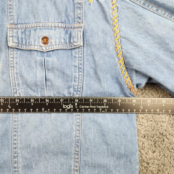 Vintage Denim Shirt Women’s Large Long Sleeves Button Front Floral Embroidered - Picture 3 of 11